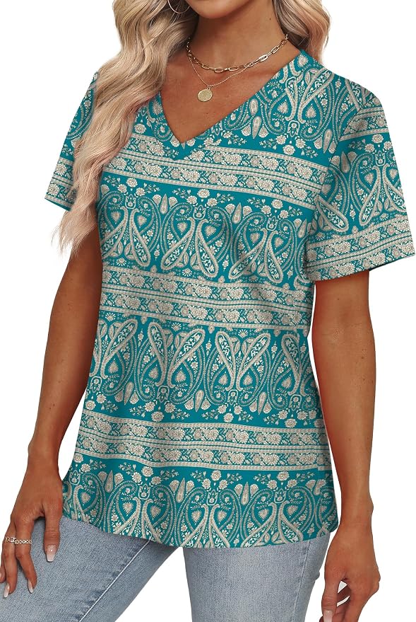 Alaroo Womens Summer Tops 2026 V Neck Short Sleeve Shirts Trendy Dressy Casual Vacation Outfits Printed - Image 3