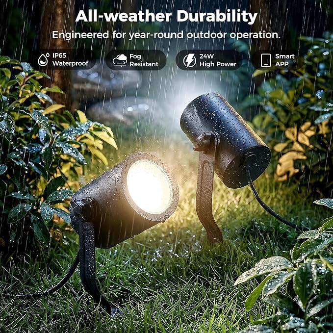 CDN Smart Landscape Spotlights, 4 Pack RGBCW Outdoor Lights, IP65 Waterproof & Dimmable, Compatible with Alexa/Google Assistant, for Garden Yard Pathway Decor - Image 6