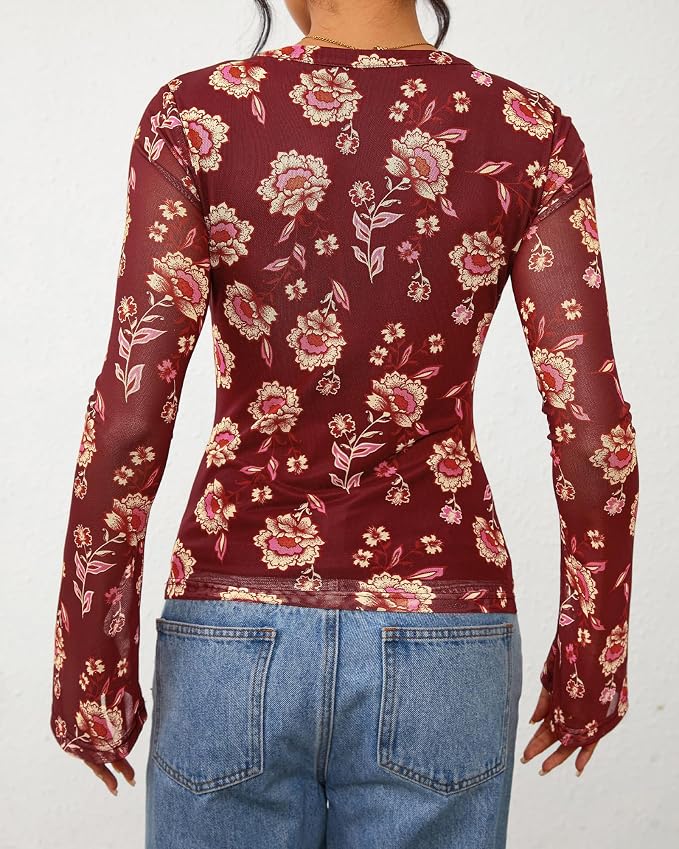 BTFBM Button Down Shirts for Women 2026 Fall Boho Tops V Neck Long Sleeve Blouses Ruched Mesh Fitted Fashion Clothing - Image 3