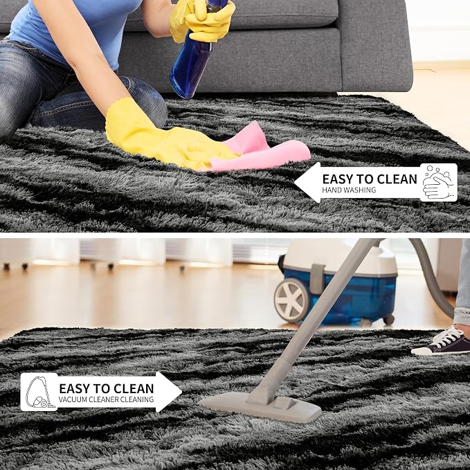 Tepook Fluffy Large Rugs for Living Room, 8x10 Area Rugs for Bedroom, Modern Shag Fuzzy Carpets for Kids Boys Girls, Plush Indoor Nursery Home Decor Rug with Non-Slip Bottom, Black Grey - Image 7