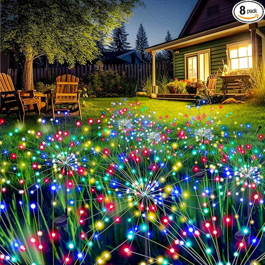 GIGALUMI Garden Decor Outdoor Lights 120LED 8Pack, Solar Garden Lights Outside Fairy Firework Decorative,Solar Powered for Yard Pathway Flowerbed Planter Balcony Patio 4th of July Decor (Multicolar by GIGALUMI