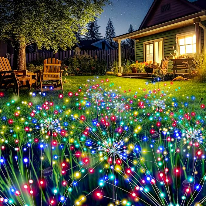 GIGALUMI Garden Decor Outdoor Lights 120LED 8Pack, Solar Garden Lights Outside Fairy Firework Decorative,Solar Powered for Yard Pathway Flowerbed Planter Balcony Patio 4th of July Decor (Multicolar - Image 9