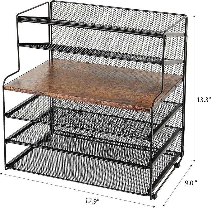 OPNICE 6-Tier Letter Tray Paper Organizer, Desk Organizers and Accessories, Desktop File Organizer, Office Desk Accessories for Office Supplies (Wood Brown) - Image 4