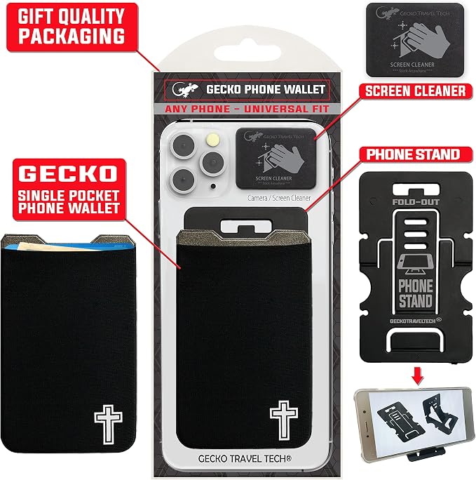 Phone Wallet - Adhesive Card Holder - Cell Phone Pouch - Stick on Lycra Pocket by Gecko - Carry Credit Cards and Cash - Image 9