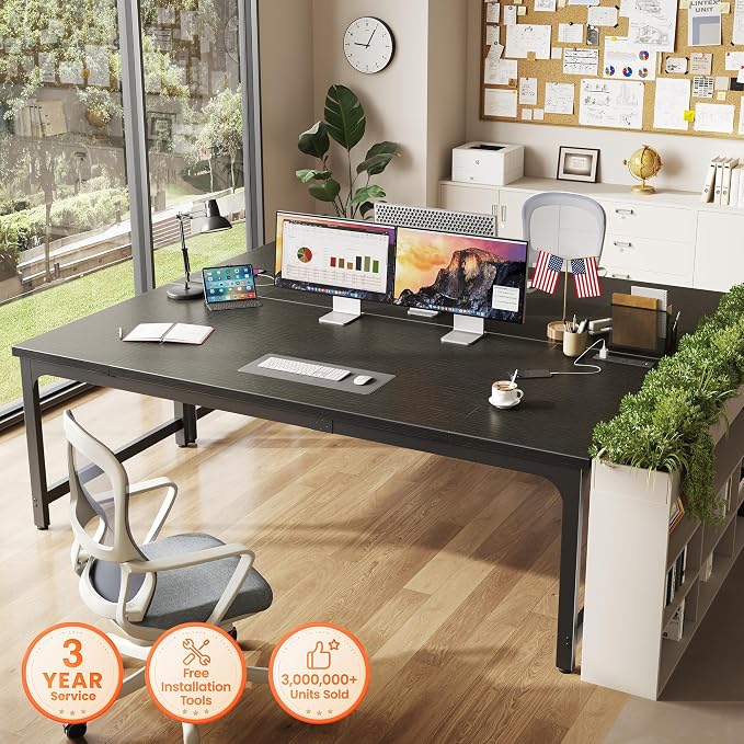 Huuger 71 x 31.5 Inch Desk with Power Outlets & USB-C, 0.95 Inch Thicker Desktop, Robust Metal Tubes, Deep Computer Desk, Heavy Duty Office Desk, Work Desk for Home Office, Black - Image 7