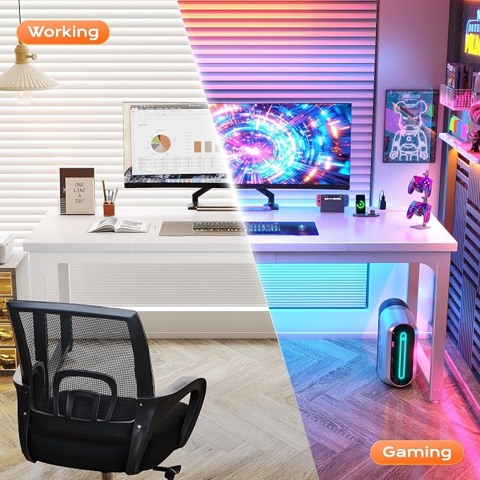 Huuger 63 x 24 inch Desk with Power Outlets & USB-C, Deeper & Thicker Desktop, Robust Metal Tubes, Computer Desk, Heavy Duty Office Desk, Work Gaming Desk, for Home Office, White - Image 9
