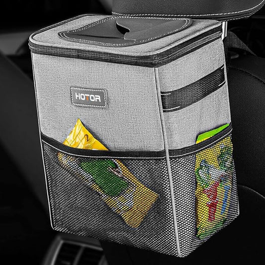 HOTOR Car Trash Can - Multifunctional Car Accessory for Interior Stuff with Compact Design, Waterproof Organizer and Storage with Adjustable Straps, Magnetic Snaps (Light Gray) by HOTOR
