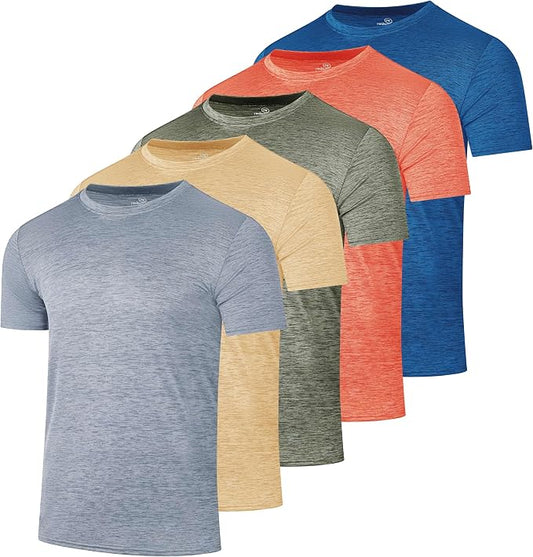5 Pack Men's Dry Fit Short Sleeve T-Shirt Gym Workout Athletic Running Tee | Cooling, Moisture-Wicking, Crew Neck, Quick-Dry, Breathable, Active, Exercise, Fitness, Basketball, Cycling, Hiking, Tennis by RealEssentials