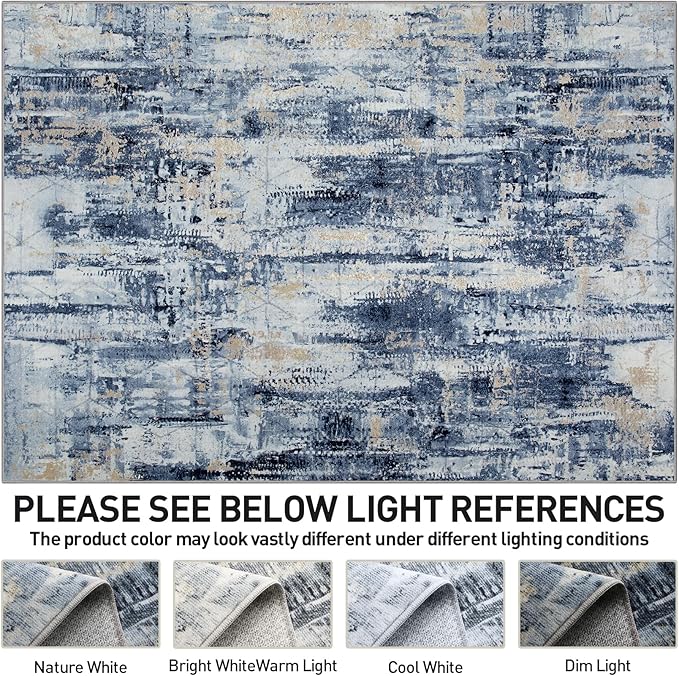 6x9 Area Rugs Washable Rug: Large Modern Abstract Living Room Rug Soft Anti-Skid Thin Carpet Indoor Floor Non-Shedding Carpets for Bedroom Dining Room Farmhouse Nursery Home Office Blue Gold - Image 6