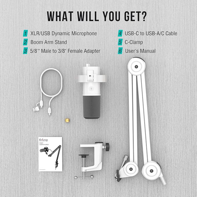 FIFINE AmpliTank K688TW Podcast XLR/USB Microphone Kit, Dynamic Vocal Mic | Studio PC Microphone with Boom Arm, Mute, Headphone Monitoring, for Recording, Streaming, Voice-Over, Online Teaching, White - Image 7