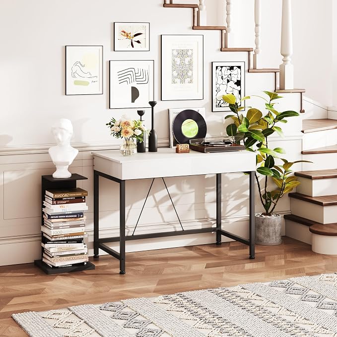 Mexin Small White Desk with 2 Wooden Drawers, 40 Inch Home Office Writing Desk, White Vanity Desk with Storage, Computer Desk for Bedroom Small Spaces, Table for Office, Work, Kids Study, Makeup - Image 7