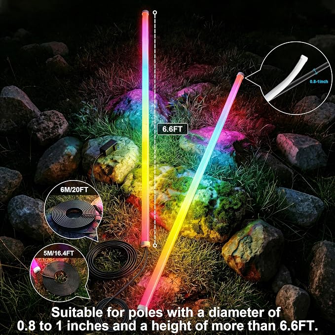 AILBTON 2-Pack 6.6FT RGB+IC Neon Ambient Light for Poles,Outdoor Clip-on Chasing Effect Lighting, Waterproof Neon Atmosphere Lights for Patio Outdoor Living Camping Party - Image 4