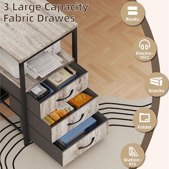 YOSHOOT 2 Person Computer Desk, 87" Long Gaming Desk for 2 People | Double Desk with 3 Fabric Drawers and 2 Power Outlets, Home Office Table for Adults and Teenagers, Grey - Image 4