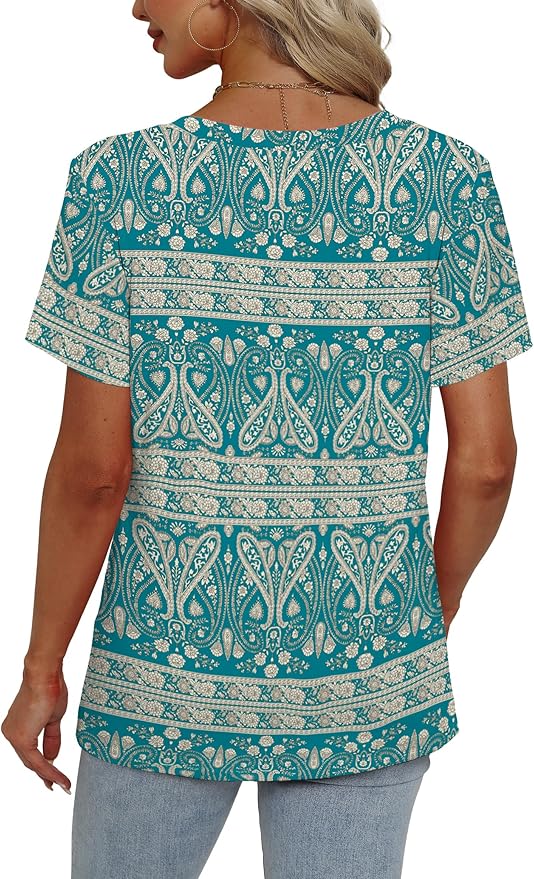 Alaroo Womens Summer Tops 2026 V Neck Short Sleeve Shirts Trendy Dressy Casual Vacation Outfits Printed - Image 4