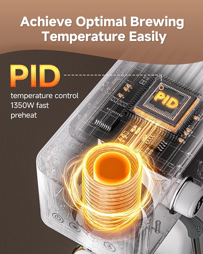 AMZCHEF Compact Espresso Machine 20 Bar, Americano, Latte & Cappuccino | Easy One-Touch Brewing, 30s Heat-Up, Stable PID Control, Easy Milk Frothing, Compact Design, 50oz Tank, White - Image 3