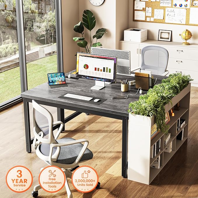 Huuger 48 x 24 inch Desk with Power Outlets & USB-C, Deeper & Thicker Desktop, Robust Metal Tubes, Computer Desk, Heavy Duty Office Desk, Work Gaming Desk for Home Office, Grey - Image 7