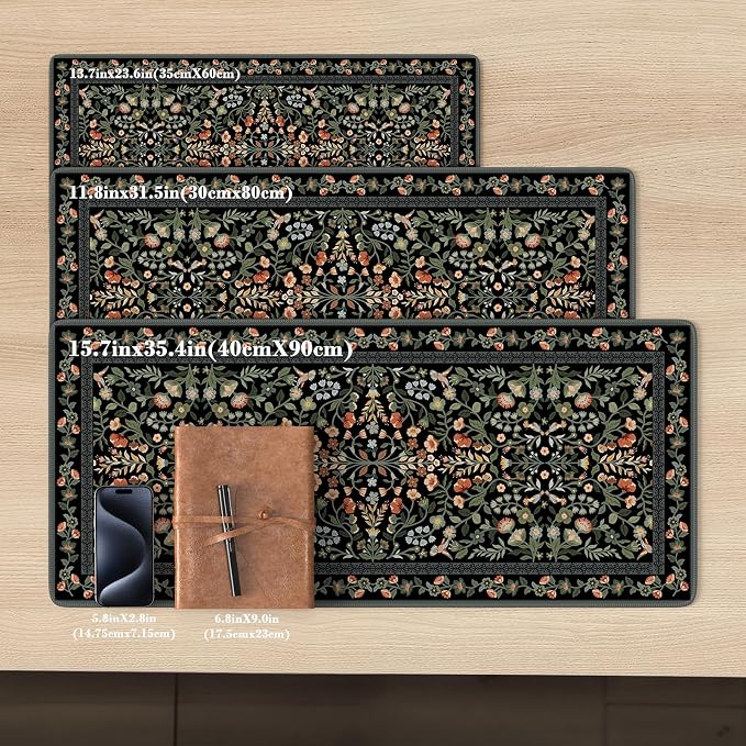iCasso Floral Desk Mat,Mouse Pad for Office Decor,35.4x15.7in,Black | Back to School Desk Pad Mat, Anti-Slip Big Mousepad with Stitched Edges for Computer Desktop,Smooth Water-Resistant - Image 2