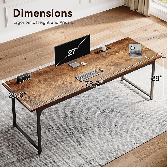 Coleshome 79 Inch Computer Desk with Power Outlet | Extra-long workspace • Supports multi-monitor setups • Stable steel frame • Spacious legroom • Home office & gaming - Image 3