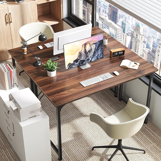 Huuger Computer Desk, 48 Inch Office Desk, Gaming Desk with Storage, Writing Desk Work Desk for Home Office, Study, Modern Simple Desk, Large Legroom, Metal Frame, Walnut - Image 9