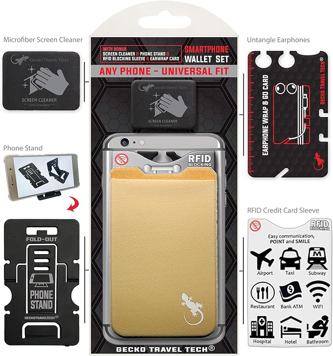 Phone Wallet - Adhesive Card Holder - Cell Phone Pouch - Stick on Lycra Pocket by Gecko - Carry Credit Cards and Cash - Image 4