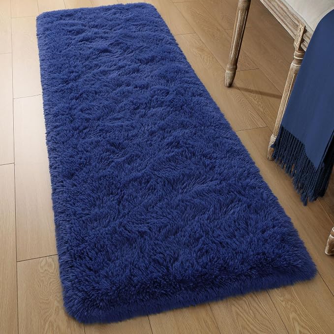 Tepook Soft Runner Rugs for Bedroom 2x6 ft with Rubber Backing, Navy Fluffy Rugs for Living Room, Shag Bedside Rug Fuzzy Plush Carpet for Room, Area Rug for Dorm Nursery Hallway Indoor Home Decor - Image 3