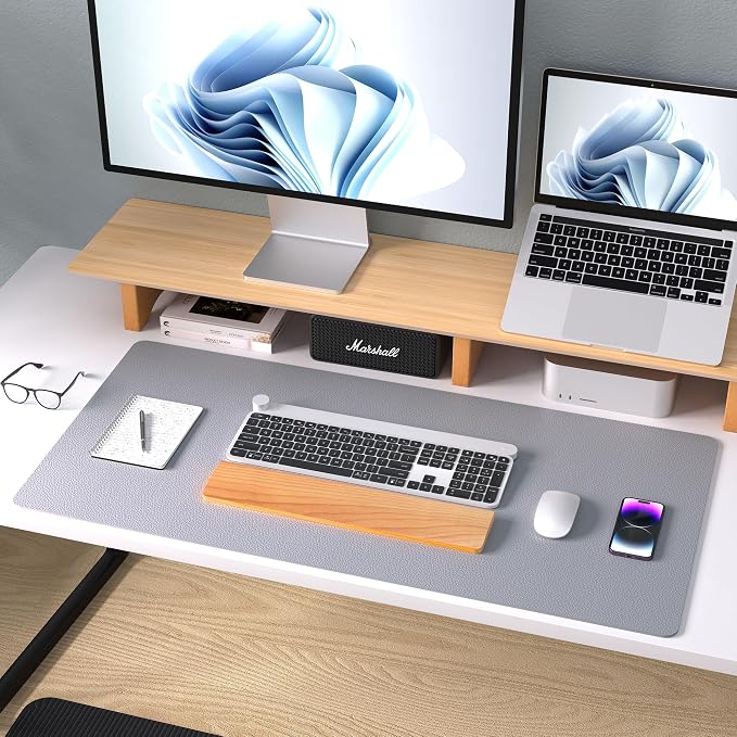 Aothia Leather Desk Pad Protector, Mouse Pad, Office Desk Mat, Non-Slip PU Leather Desk Blotter, Laptop Desk Pad, Waterproof Desk Writing Pad for Office and Home (23.6" x 13.7", Light Grey) - Image 8