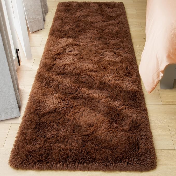 Tepook Soft Runner Rugs for Bedroom 2x6 ft with Rubber Backing, Brown Fluffy Rugs for Living Room, Shag Bedside Rug Fuzzy Plush Carpet for Room, Area Rug for Dorm Nursery Hallway Indoor Home Decor - Image 2