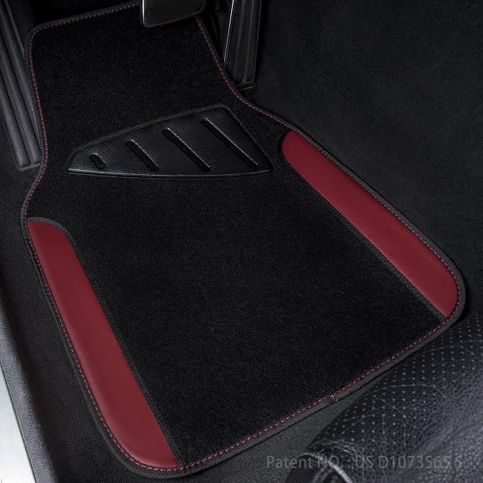 CAR PASS Waterproof Universal Fit Car Floor Mats, Car Mats Fit for SUV,Vans,sedans, Trucks,Set of 4pcs Car Carpet with Driver Heel Pad（Black and Burgundy） - Image 4