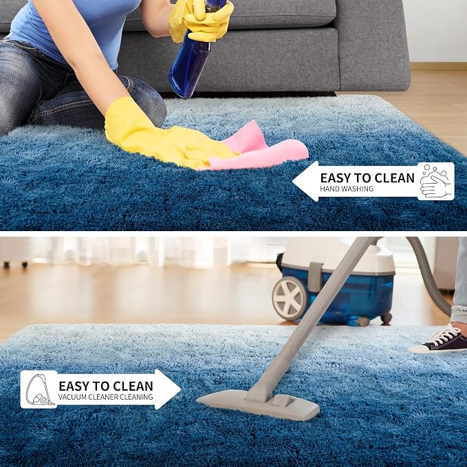 Tepook Soft Fluffy Rugs for Living Room, 5x8 Shaggy Area Rug for Bedroom, Modern Shag Rug Fuzzy Carpets for Kids, Plush Indoor Nursery Home Decor Rug with Non-Slip Bottom, Gradient Navy Blue - Image 6