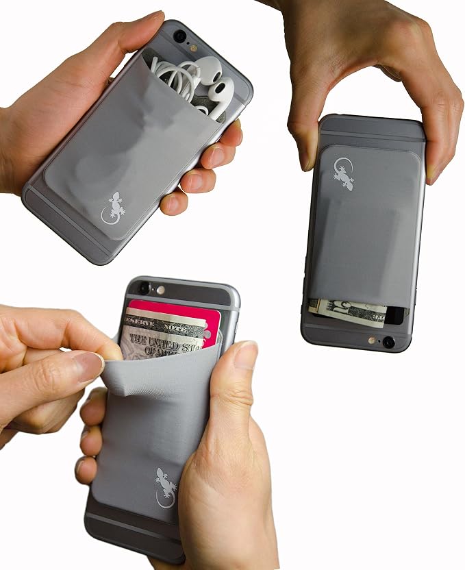Phone Wallet - Adhesive Card Holder - Cell Phone Pouch - Stick on Lycra Pocket by Gecko - Carry Credit Cards and Cash - Image 4