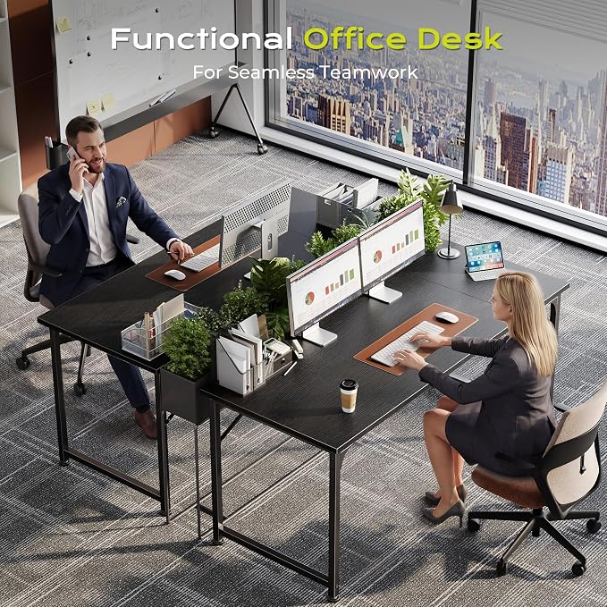 PRAISUN 55 Inch Computer Desk, Home Office Desk with Spacious Desktop, Black - Image 7