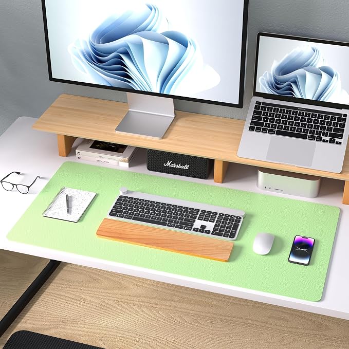 Aothia Leather Desk Pad Protector, Mouse Pad, Office Desk Mat, Non-Slip PU Leather Desk Blotter, Laptop Desk Pad, Waterproof Desk Writing Pad for Office and Home (23.6" x 13.7", Foam Green) - Image 9