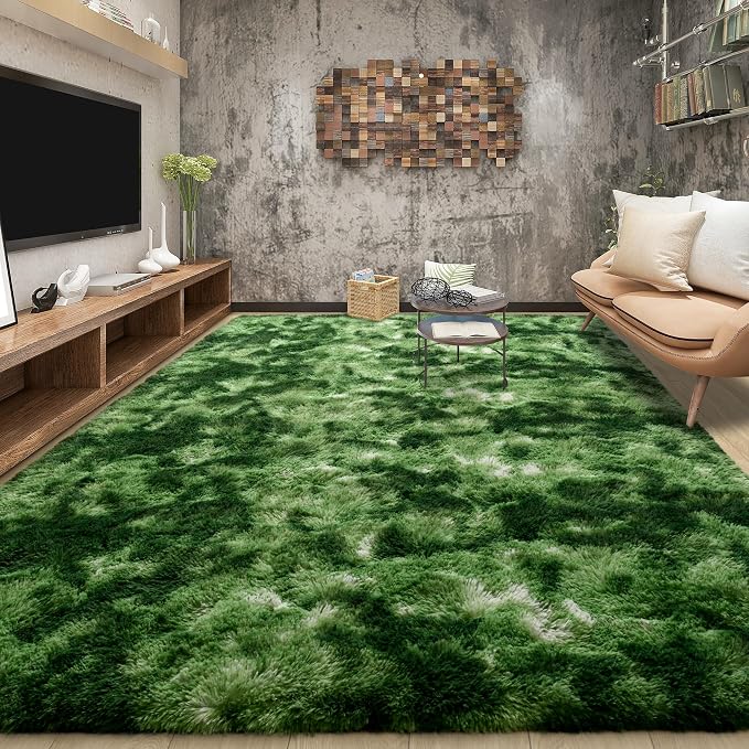 Tepook Fluffy Dark Green Rugs for Living Room Bedroom, 5x8 Soft Area Rug Tie-Dyed Forest Moss Green Kids Girls Boys Rug, Indoor Plush Shaggy Non-Slip Carpet for Nursery Classroom Dorm Home Decor - Image 3