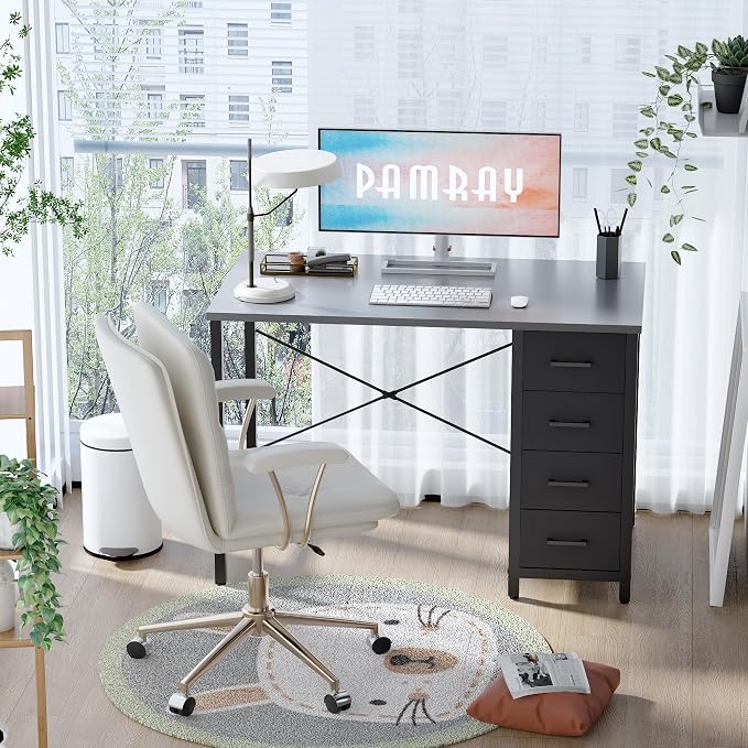Pamray 32 Inch Computer Desk with 4 Drawers Small Office Desk for Home Bedroom Study Writing Simple Modern Computer Table Grey - Image 2