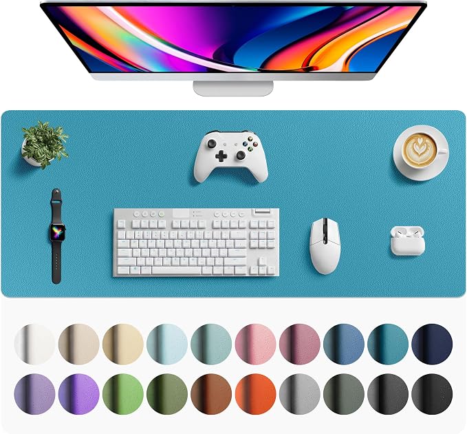 Aothia Faux Leather Desk Mat - Large Mouse Pad, Non-Slip PU Leather Blotter, Waterproof Writing Surface for Office and Home (Turquoise, 42" x 17") by AothiaSimpleNaturalUnique