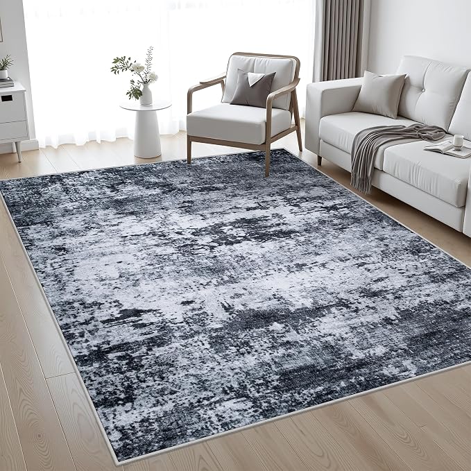 4x6 Area Rug Living Room Rug: Washable Modern Abstract Soft Thin Rug Indoor Floor No Slip Stain Resistant Carpet for Bedroom Dining Room Farmhouse Nursery Home Office - Black by FXRHLP