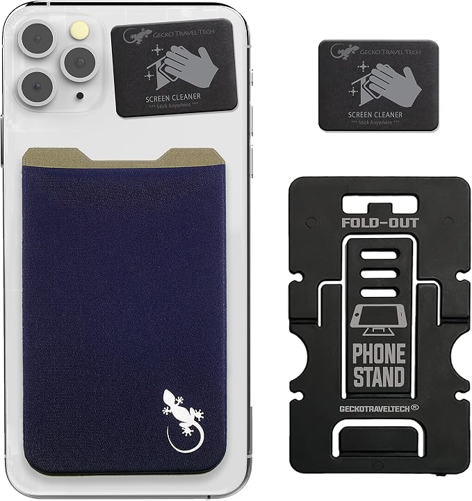 Phone Wallet - Adhesive Card Holder - Cell Phone Pouch - Stick on Lycra Pocket by Gecko - Carry Credit Cards and Cash by GeckoTravelTech