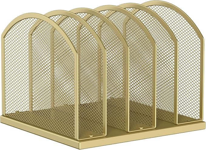 Gawerk 5-Section Vertical Desktop Organizer, 5-Section Mesh File Folder Stand Sorter for Office Home Classroom Organization by Gawerk