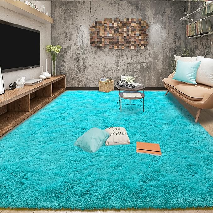 Tepook Super Soft Fluffy Rug for Bedroom, Modern Shaggy Fuzzy Kids Rugs for Living Room, Plush Indoor Nursery Home Decor Dorm Carpet with Non-Slip Bottom, Teal Blue, 4 X 6 Feet - Image 5