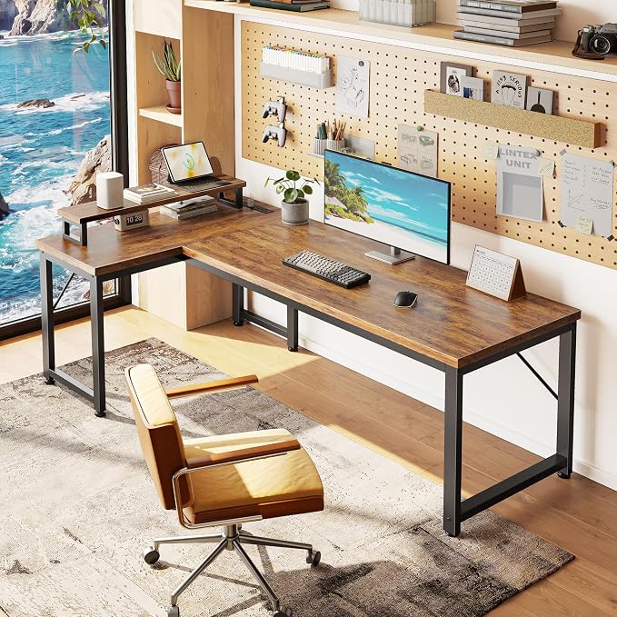 PRAISUN 53" L Shaped Computer Desk, Outlets, Monitor Stand, Rustic Brown | USB-C Ports, Reversible Charging Station, Spacious Desktop & Legroom, 0.94 Inch Thick Desktop, for Gaming, Study & Work - Image 2