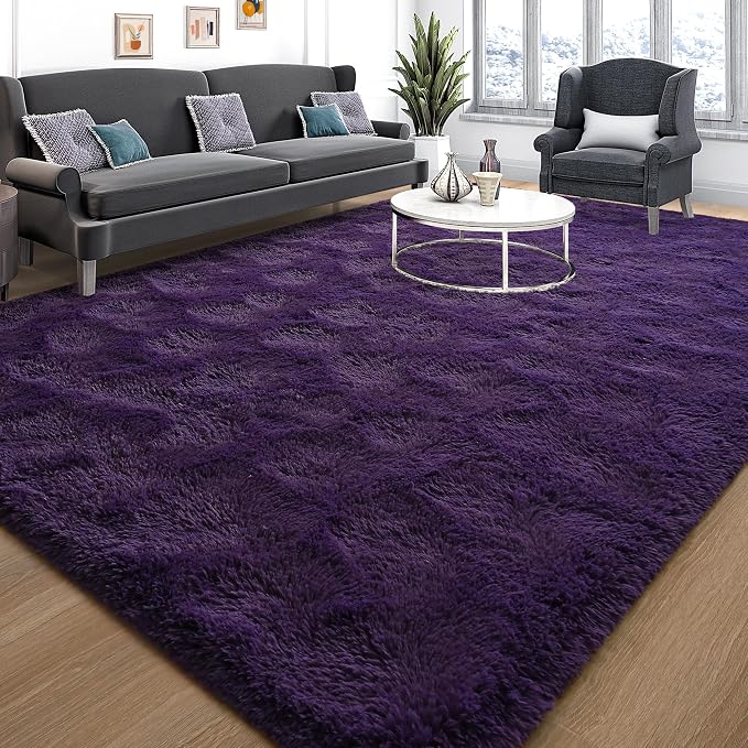 Tepook 5x8 Area Rugs for Living Room, Soft Fluffy Shag Purple Rug for Bedroom Nursery, Modern Shaggy Plush Upgraded Non-Slip Carpet for Girls Boys Kids Room Dorm Home Decor by Tepook