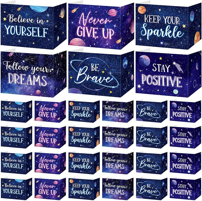 Affrolling 24 Pcs Inspirational Privacy Folders Bulk for Students Cardboard Privacy Boards Desk Divider Panel Waterproof Testing Divider for Classroom Back to School Study Supplies (Space) by Affrolling