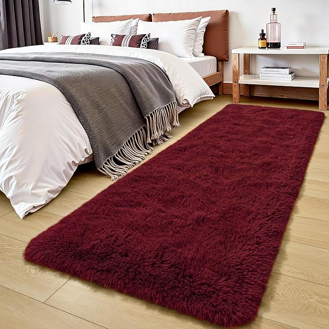 Tepook Soft Runner Rugs for Bedroom 2x6 with Rubber Backing, Burgundy Red Fluffy Rugs for Hallway, Shag Bedside Rug Fuzzy Plush Carpet for Living Room Dorm Nursery Indoor Home Decor - Image 2