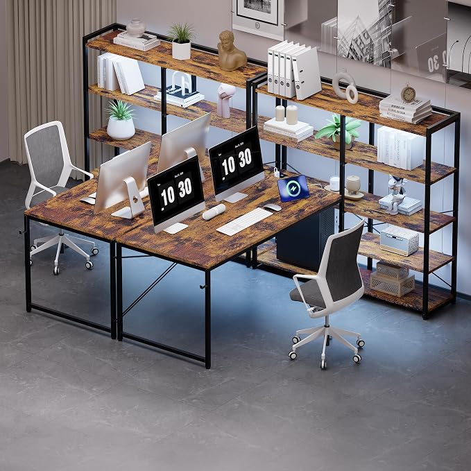 Pamray 49 Inch L Shaped Gaming Computer Desk with Shelves and Storage | Compact Reversible Design with LED Lights & Power Outlets, Suitable for Home Office Bedroom Small Spaces and Dorm Study Work - Image 2