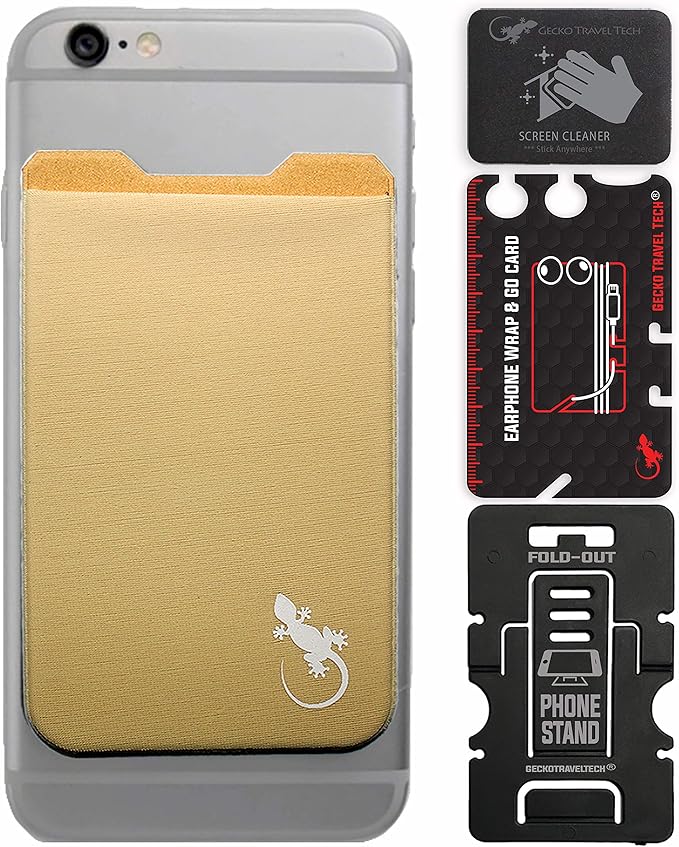 Phone Wallet - Adhesive Card Holder - Cell Phone Pouch - Stick on Lycra Pocket by Gecko - Carry Credit Cards and Cash by GeckoTravelTech