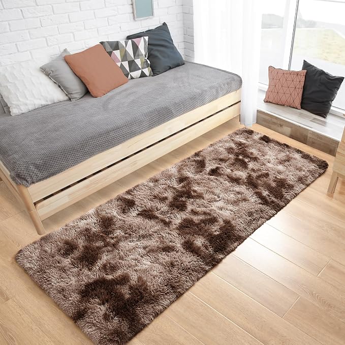 Tepook Fluffy Runner Rugs for Bedroom Aesthetic 2x6 Feet, Shag Soft Bedside Rug with Non-Slip Bottom, Fuzzy Plush Carpet for Room, Hallway Rug for Nursery Dorm Indoor Home Decor, Tie-Dyed Coffee - Image 7