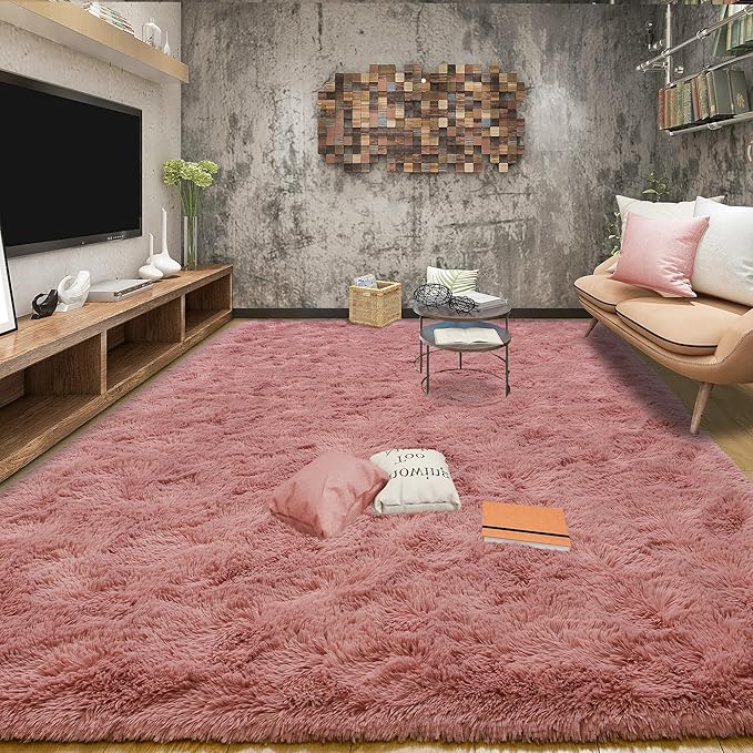 Tepook Blush Pink Area Rugs for Living Room Girls Bedroom, 4x6 Fluffy Shaggy Dusty Pink Rug for Kids Room Playroom, Plush Shag Non-Slip Carpet for Nursery Dorm Classroom, Cute Rose Beige Rug - Image 3