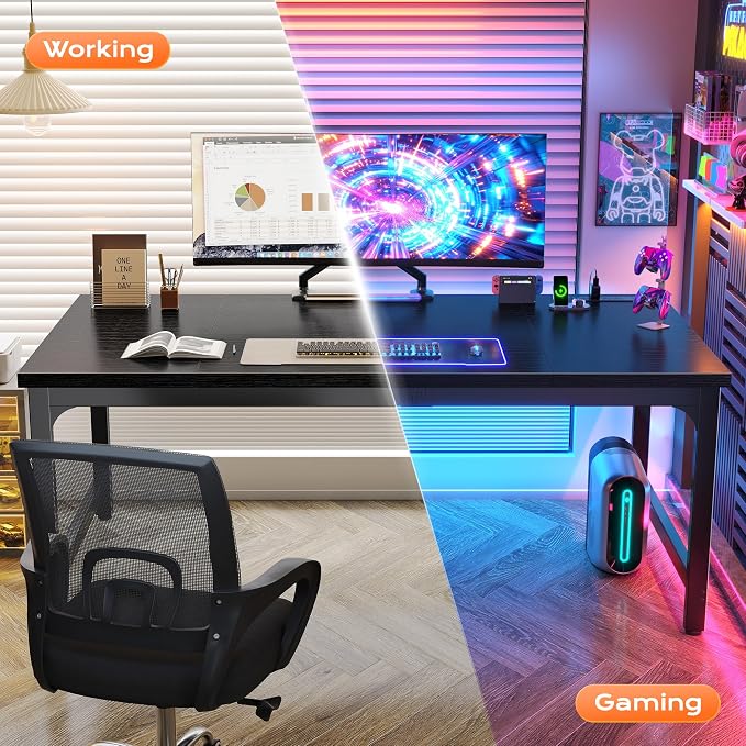 Huuger 63 x 31.5 inch Desk with Power Outlets & USB-C, 0.95 Inch Thicker Desktop, Robust Metal Tubes, Deep Computer Desk, Heavy Duty Office Work Desk, for Home Office, Black - Image 8