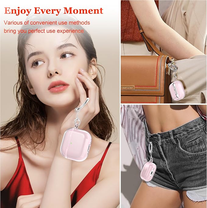 for AirPods 4th Generation Case Cover 2024, Military-Grade Shockproof, Soft TPU Highly Transparent Anti-Yellowing for AirPods 4 Case with Cleaning Kit & Cute Round Buckle, Clear Pink - Image 2
