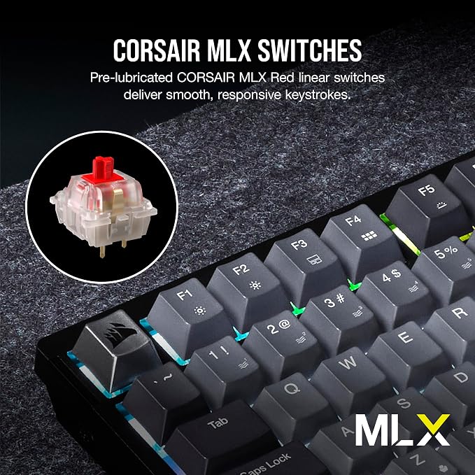 Corsair K65 Plus Wireless 75% RGB Mechanical Gaming Keyboard – Pre-Lubricated MLX Red Linear Switches – PBT Dye-Sub Keycaps – PC, Mac, PS5, PS4, Xbox, iPad – QWERTY NA – Black/Gray - Image 5